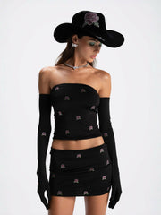 Rosana Embroidered Skirt: Black Mini Skirt for Date Night | Nana Jacqueline