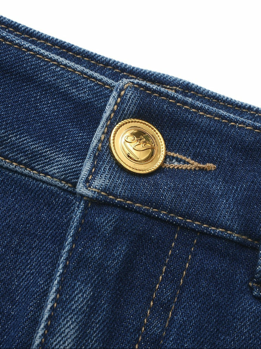 Dark Blue Low-Rise Stretch Denim Mini Skirt | Nana Jacqueline