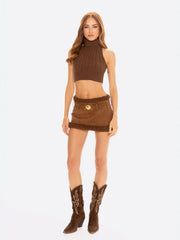 Margo Suede Skirt: Brown Mini Skirt for Fall Brunch | Nana Jacqueline