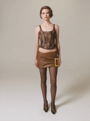 Miranda Leather Mini Skirt: Brown Mini Skirt for Girls' Night Out | Nana Jacqueline