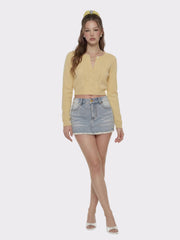 Light Blue Low-Rise Stretch Denim Mini Skirt | Nana Jacqueline
