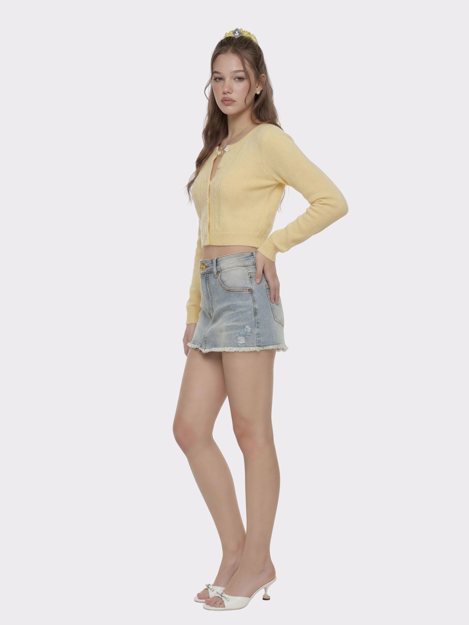Light Blue Low-Rise Stretch Denim Mini Skirt | Nana Jacqueline
