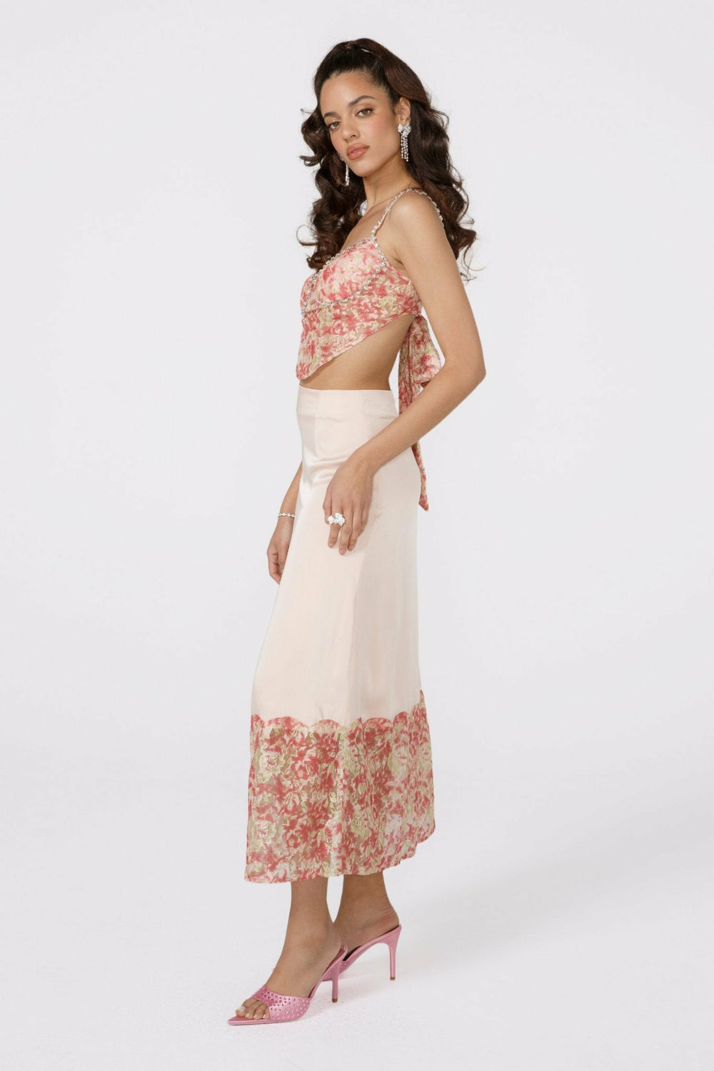 Mia Skirt: Pink Midi Skirt for Garden Party | Nana Jacqueline
