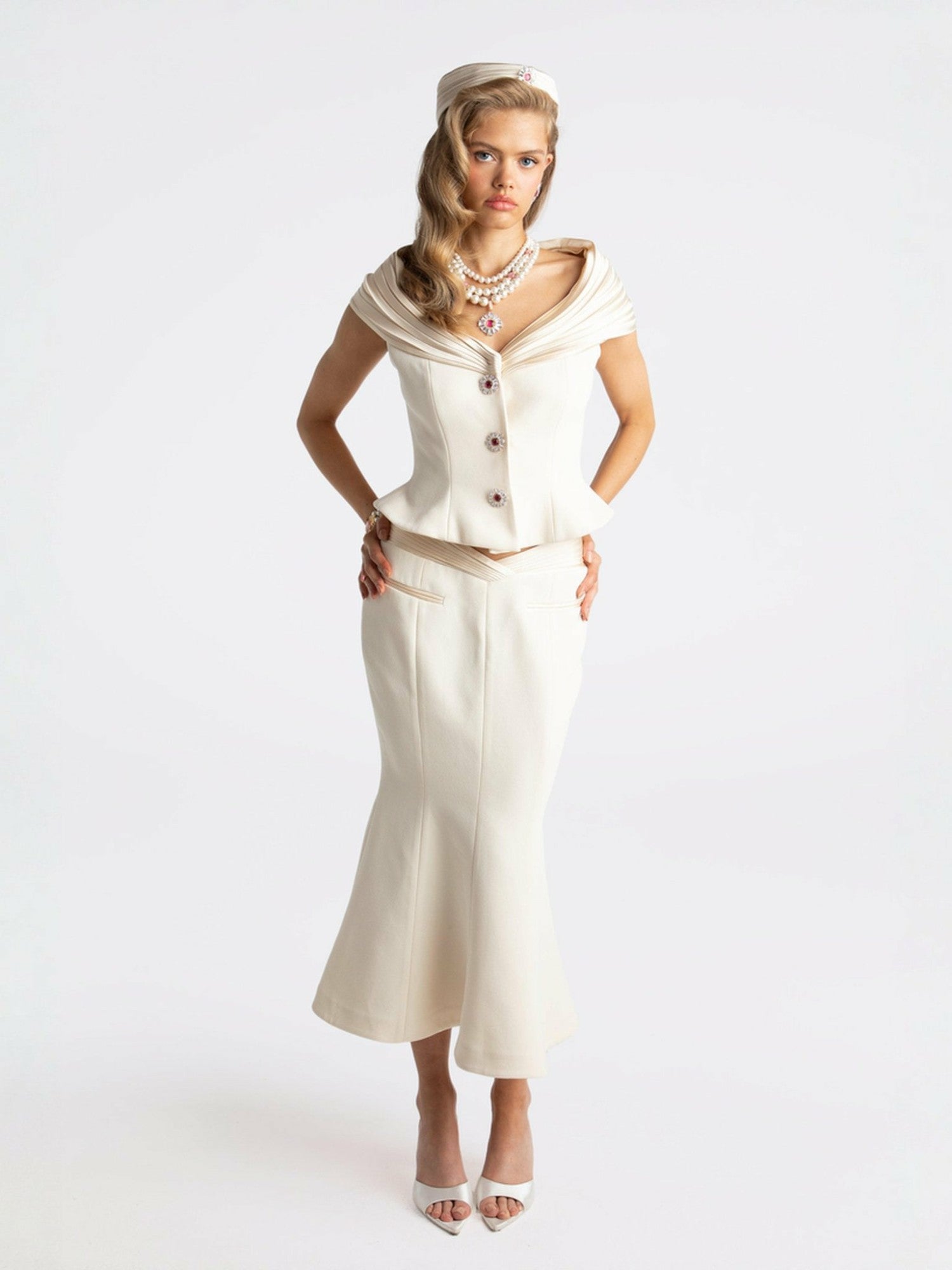 Belle Satin Skirt: Beige Midi Skirt for Rehearsal Dinner | Nana Jacqueline
