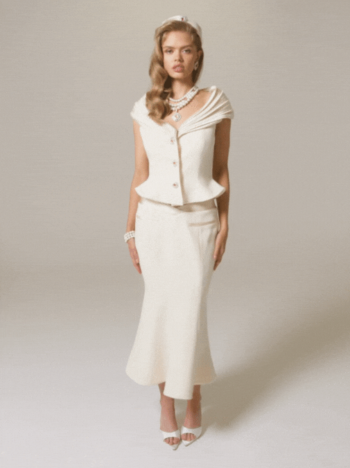 Belle Satin Skirt: Beige Midi Skirt for Rehearsal Dinner | Nana Jacqueline
