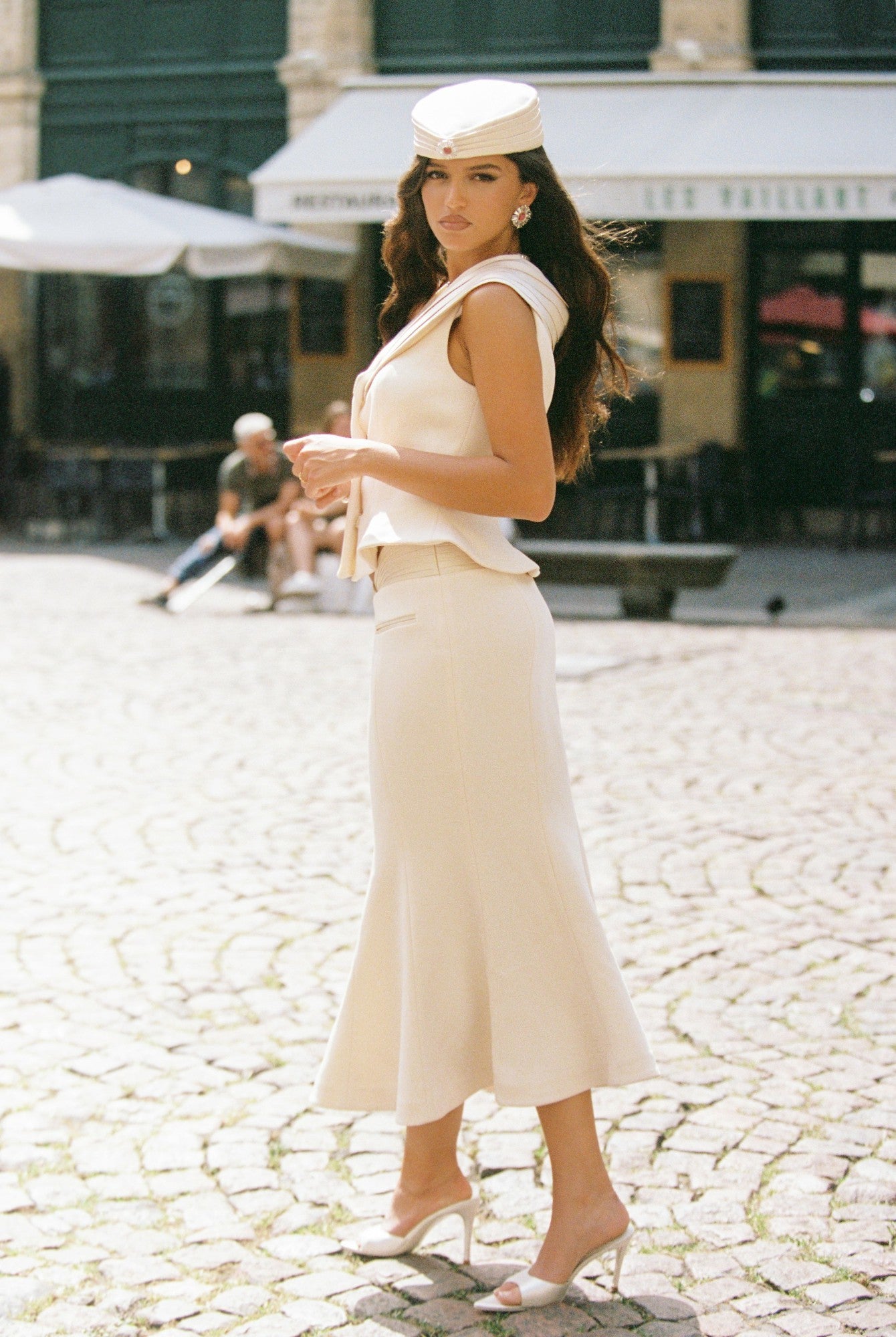 Belle Satin Skirt: Beige Midi Skirt for Rehearsal Dinner | Nana Jacqueline