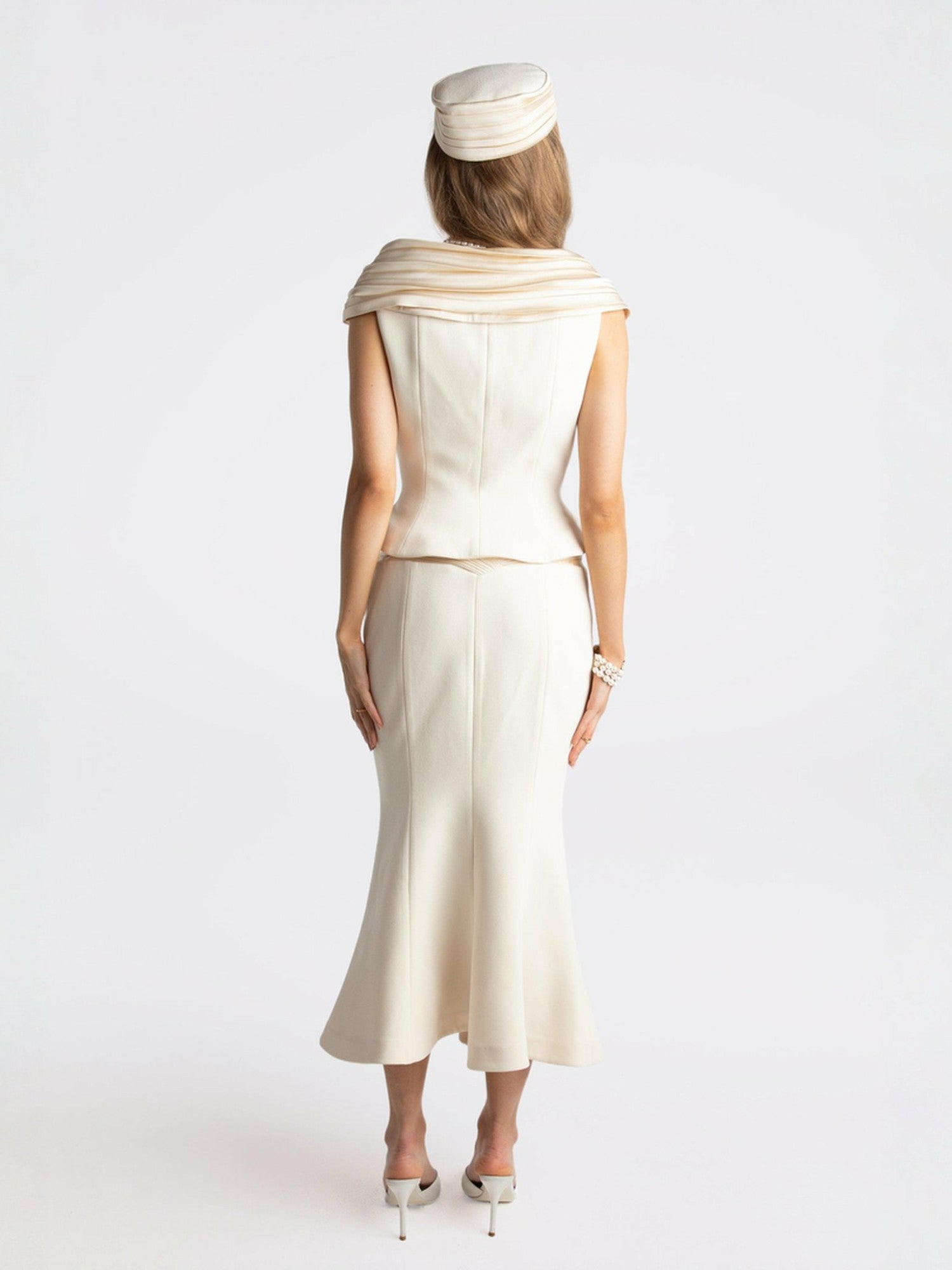 Belle Satin Skirt: Beige Midi Skirt for Rehearsal Dinner | Nana Jacqueline
