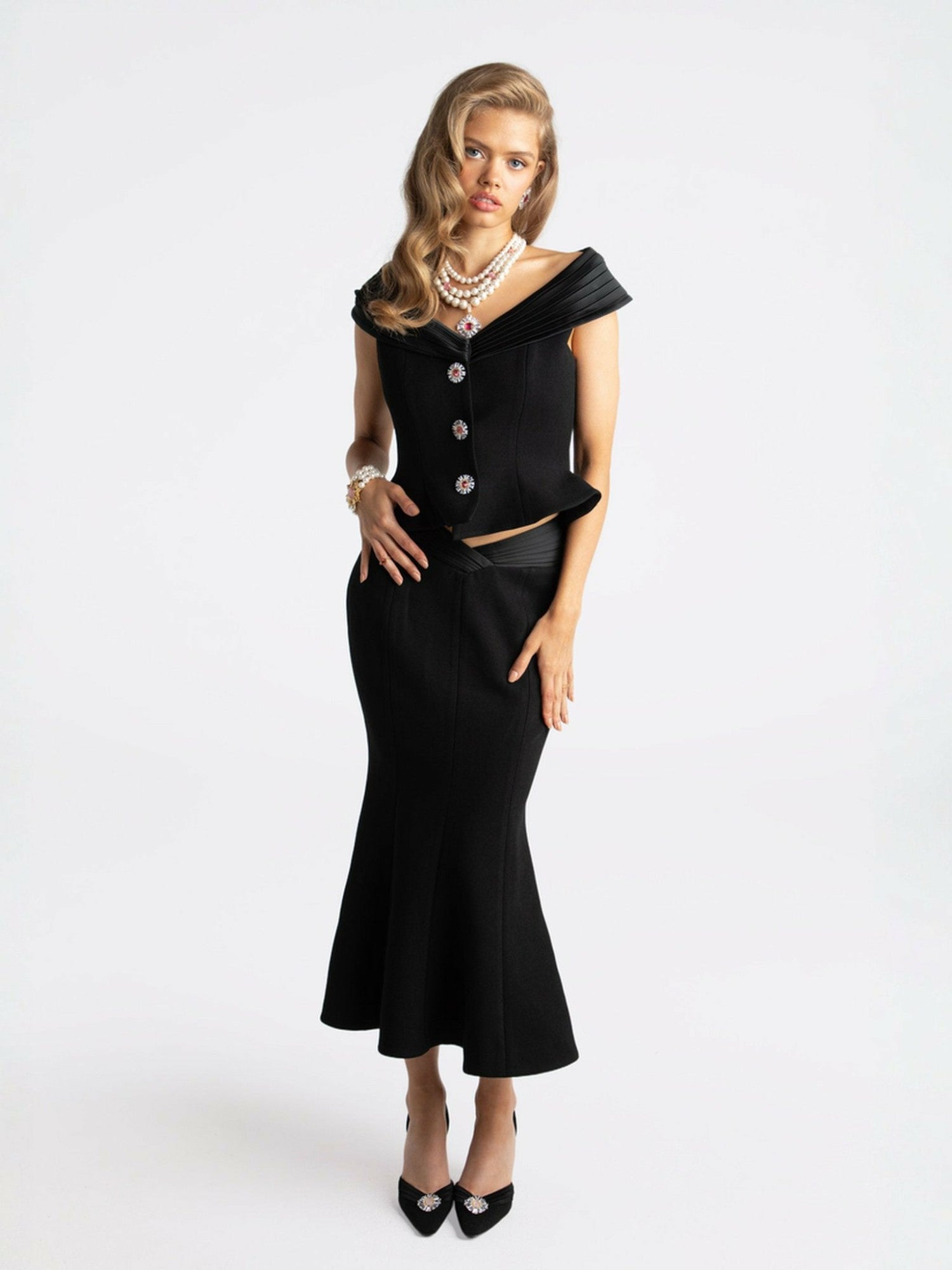 Belle Satin Skirt: Black Midi Skirt for Cocktail Party | Nana Jacqueline