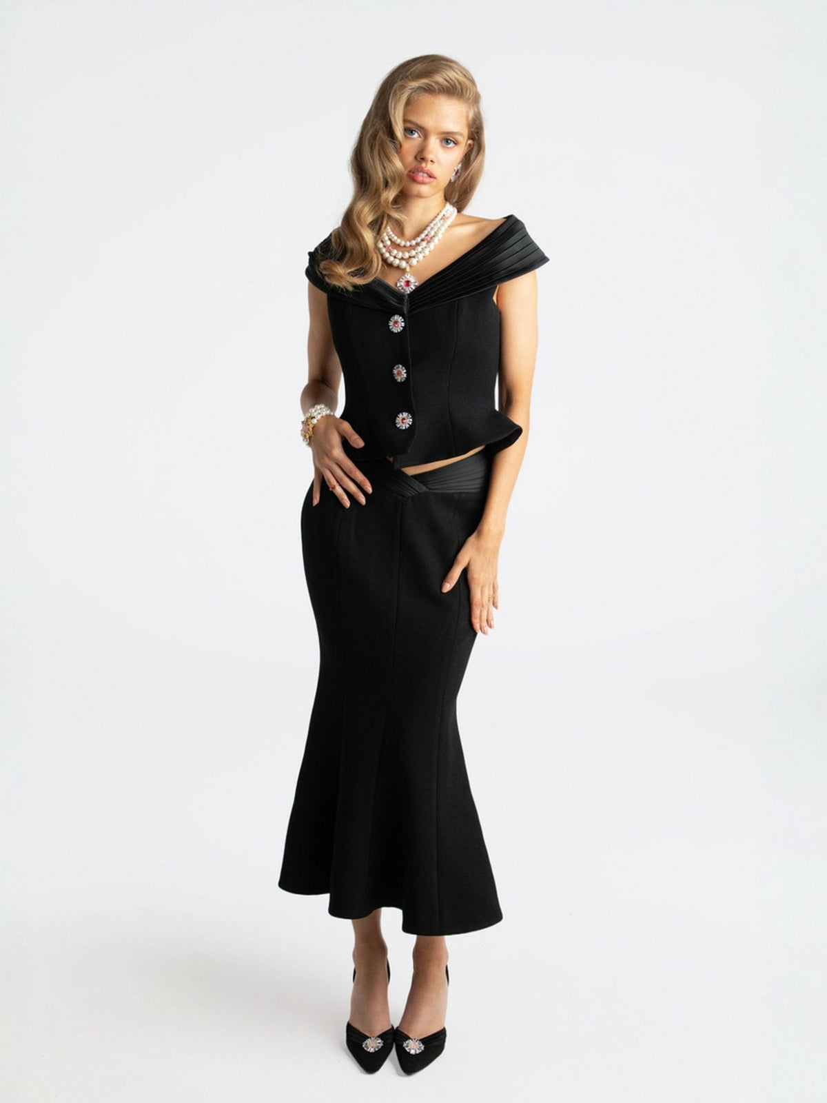 Belle Satin Skirt: Black Midi Skirt for Cocktail Party | Nana Jacqueline