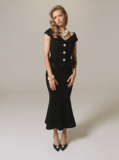 Belle Satin Skirt: Black Midi Skirt for Cocktail Party | Nana Jacqueline