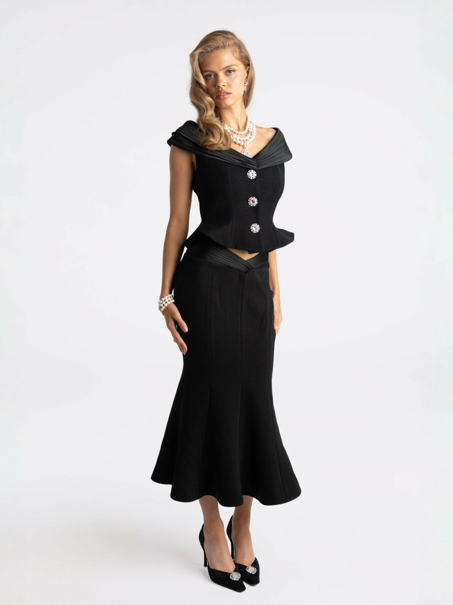 Belle Satin Skirt: Black Midi Skirt for Cocktail Party | Nana Jacqueline