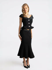 Belle Satin Skirt: Black Midi Skirt for Cocktail Party | Nana Jacqueline