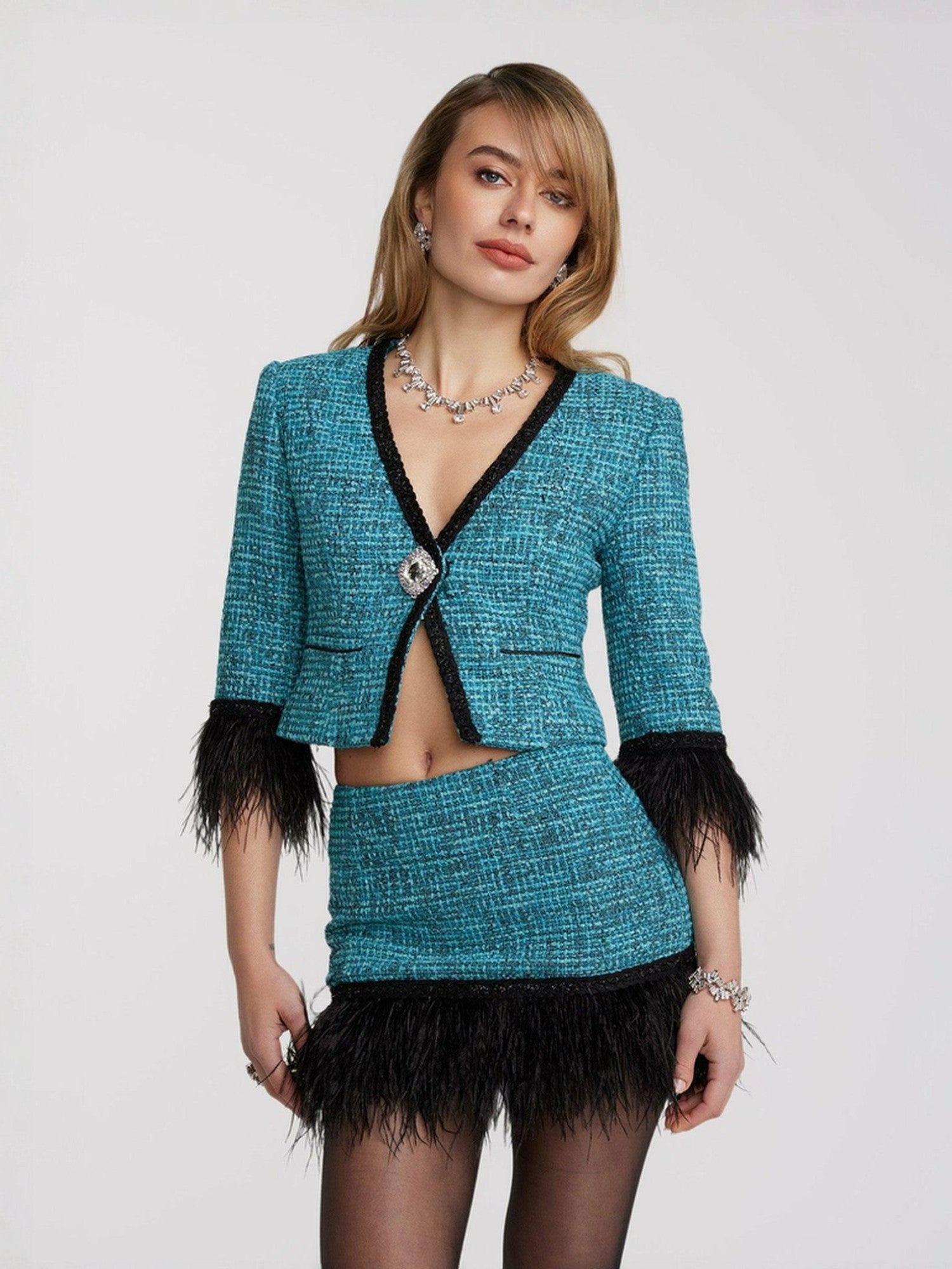 Daphne Feather Tweed Skirt: Blue Skirt for Birthday Celebration | Nana Jacqueline