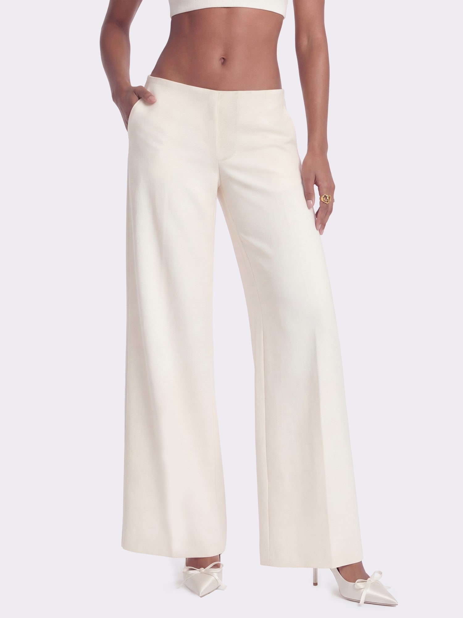 Juliette Textured Wide-Leg White Tailored Pants | Nana Jacqueline