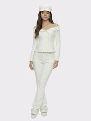 High-Waist White Denim Jeans with Crystal Detail | Nana Jacqueline