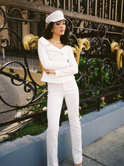 High-Waist White Denim Jeans with Crystal Detail | Nana Jacqueline