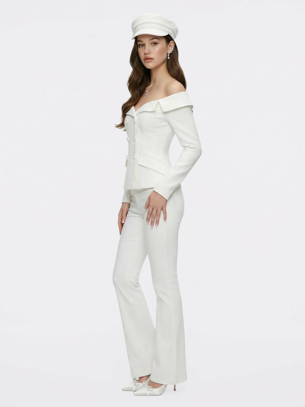 High-Waist White Denim Jeans with Crystal Detail | Nana Jacqueline