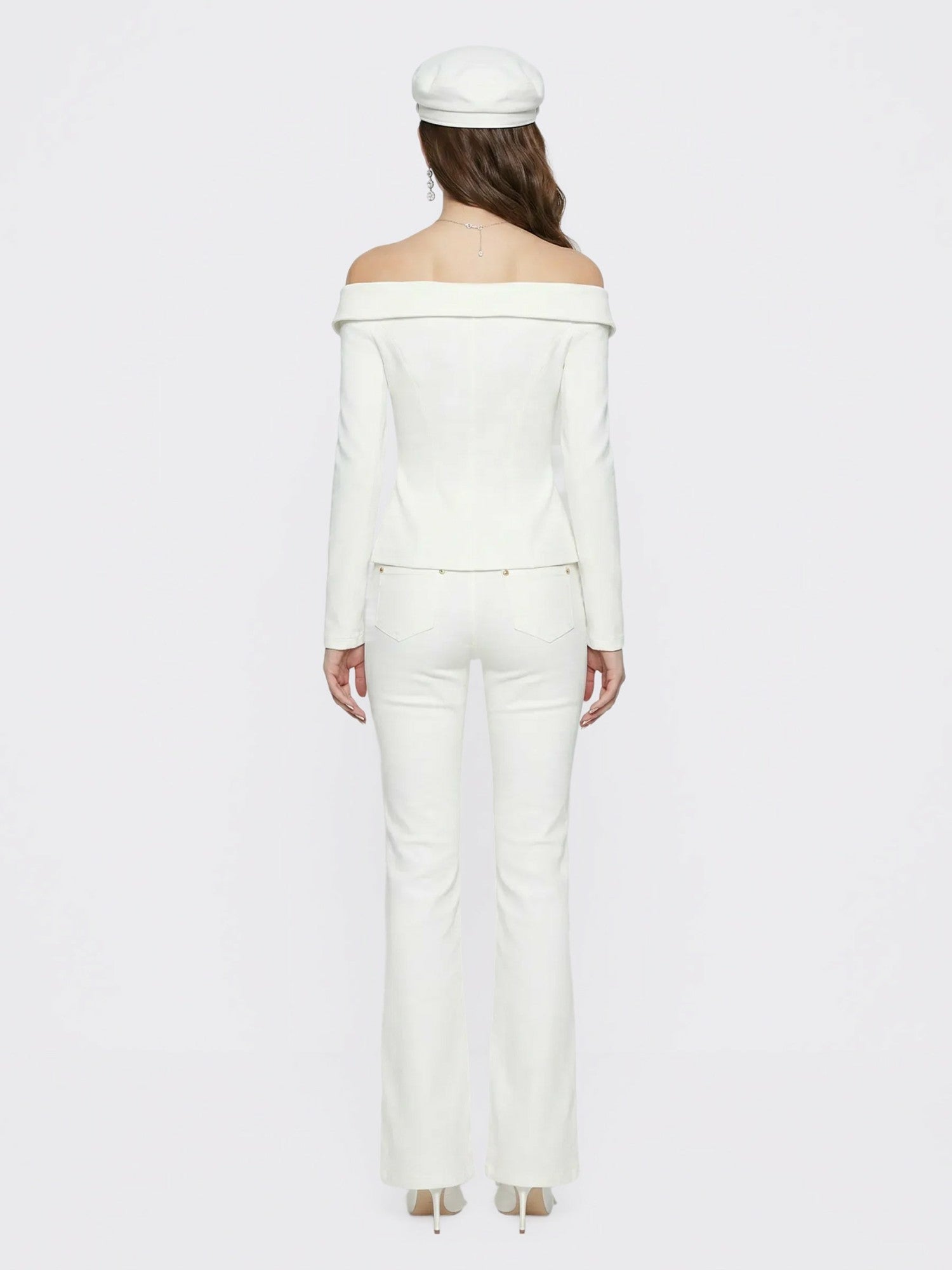 High-Waist White Denim Jeans with Crystal Detail | Nana Jacqueline
