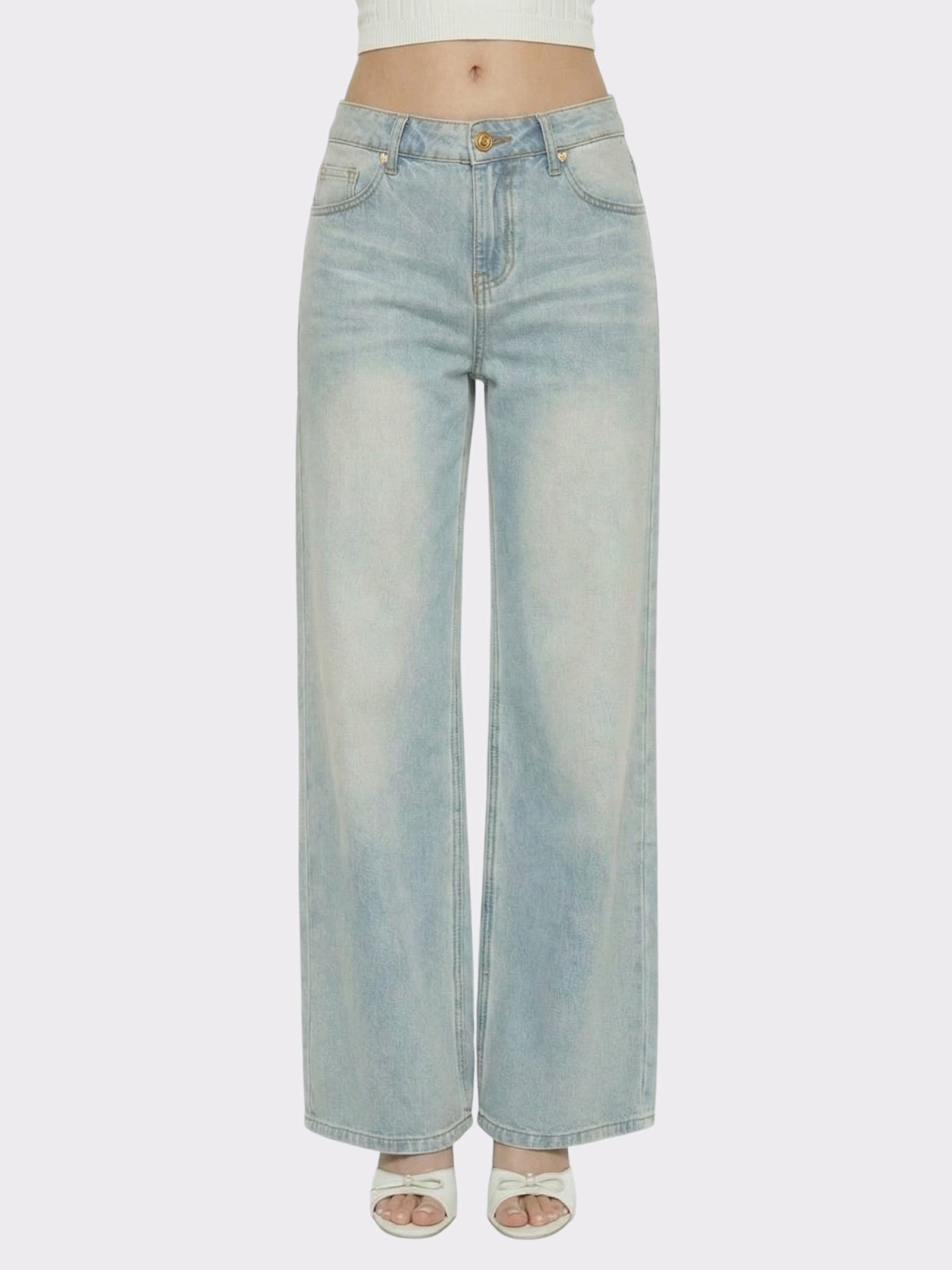 Light Blue Low-Rise Straight Leg Jeans | Nana Jacqueline