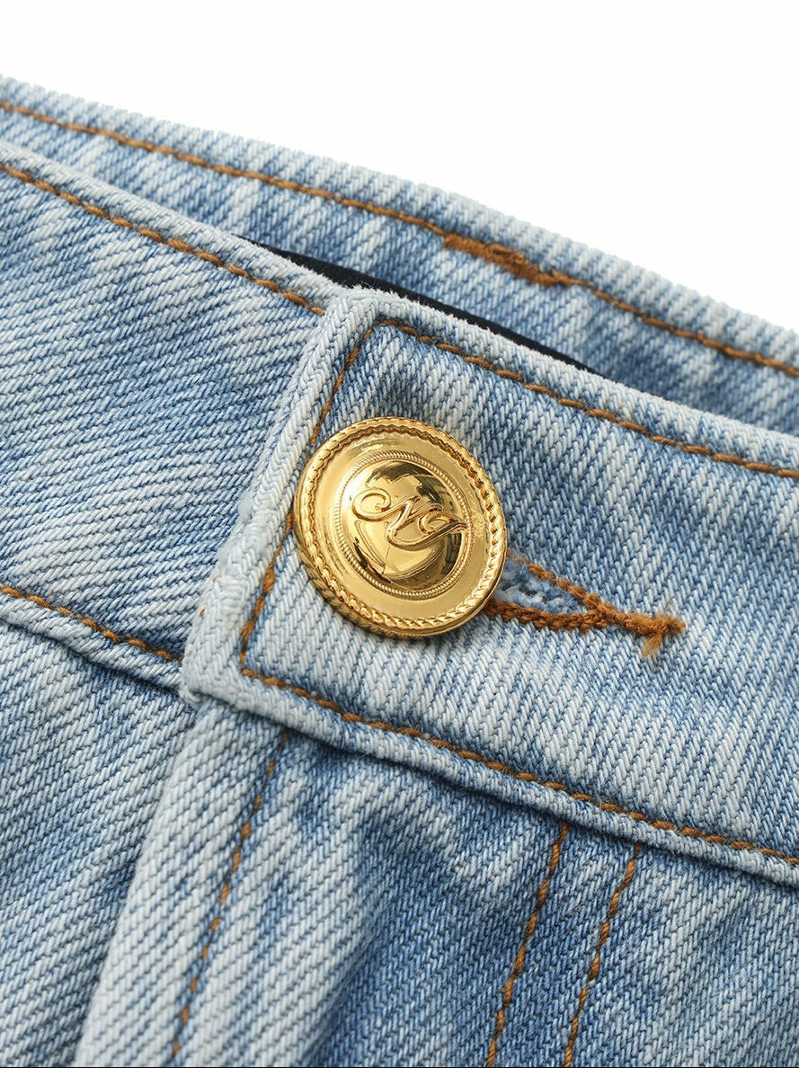 Light Blue Low-Rise Straight Leg Jeans | Nana Jacqueline