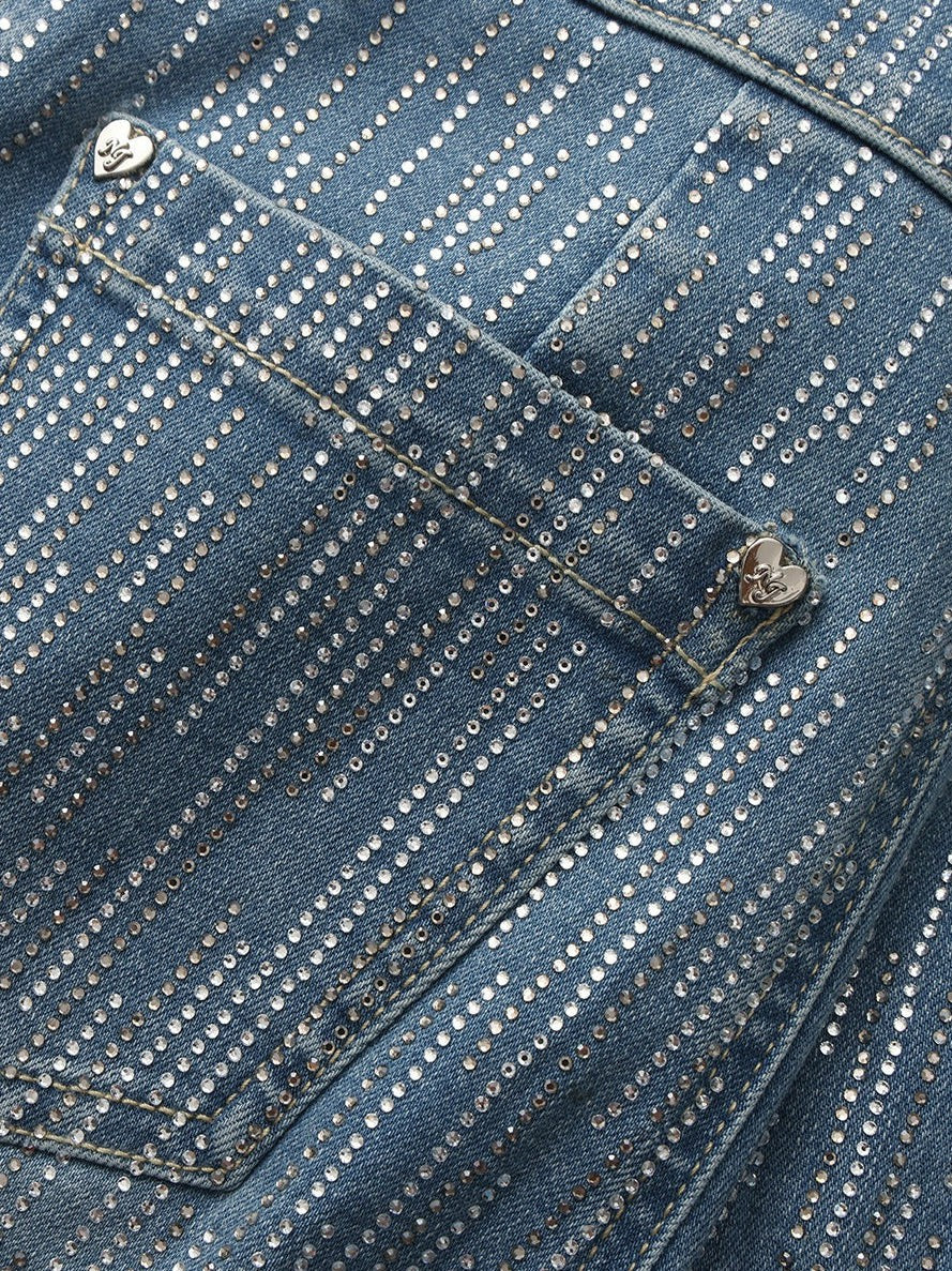 High-Waist Blue Denim Jeans with Crystal Detail | Nana Jacqueline