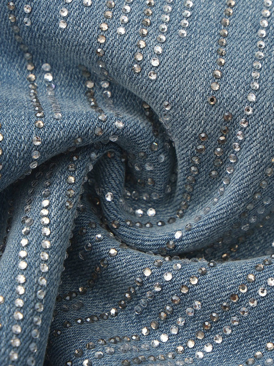 High-Waist Blue Denim Jeans with Crystal Detail | Nana Jacqueline