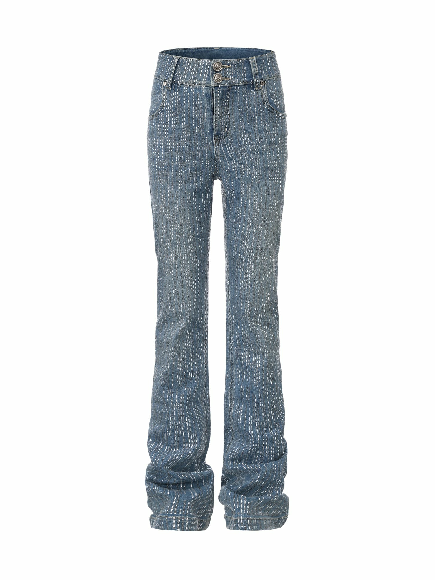 High-Waist Blue Denim Jeans with Crystal Detail | Nana Jacqueline
