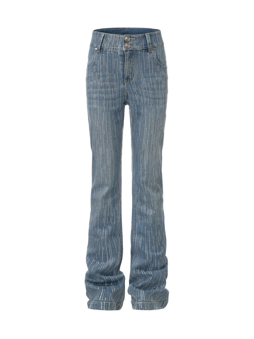 High-Waist Blue Denim Jeans with Crystal Detail | Nana Jacqueline