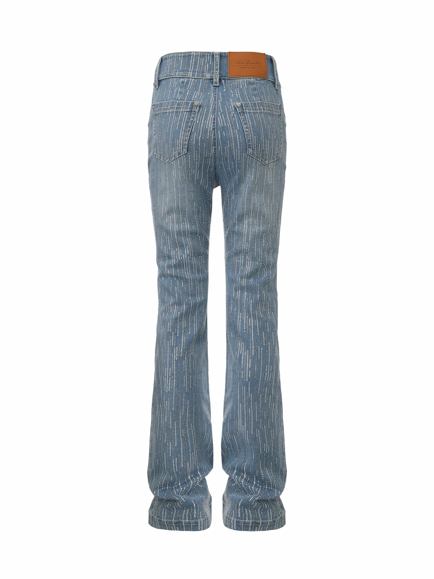 High-Waist Blue Denim Jeans with Crystal Detail | Nana Jacqueline