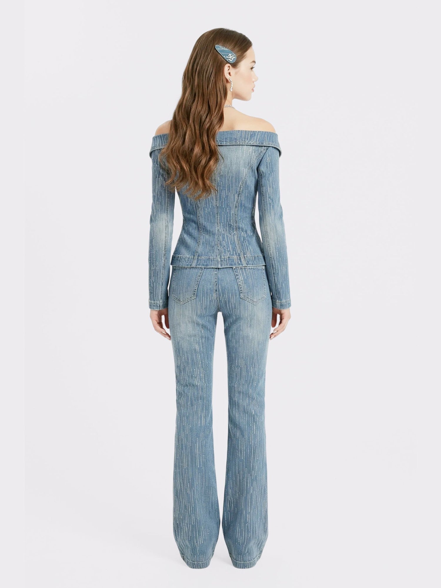 High-Waist Blue Denim Jeans with Crystal Detail | Nana Jacqueline