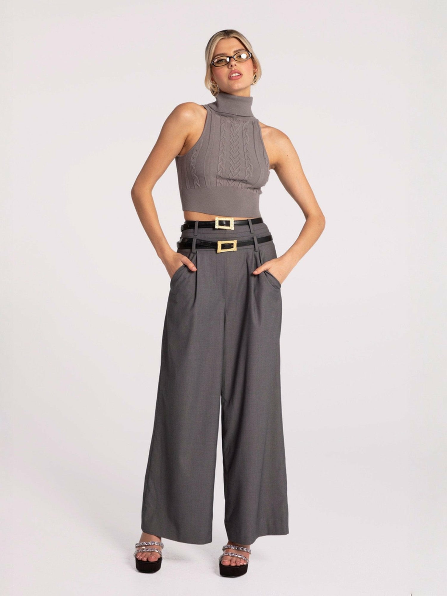 Anna Pants: Grey Wide-Leg Pants for Workwear | Nana Jacqueline