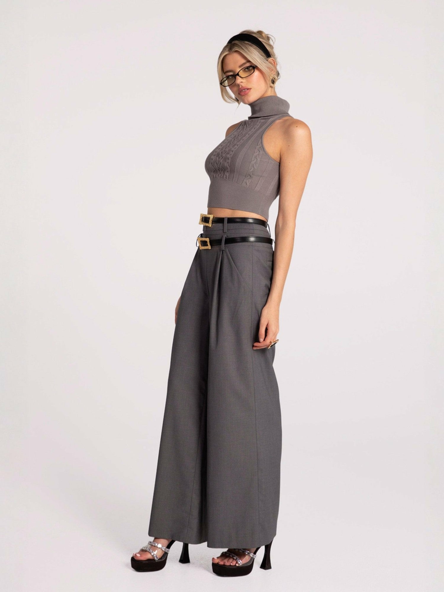 Anna Pants: Grey Wide-Leg Pants for Workwear | Nana Jacqueline