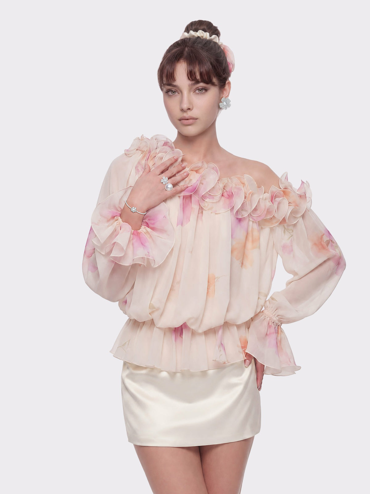 Summer Off-Shoulder Ruffle Cream Blouse | Nana Jacqueline