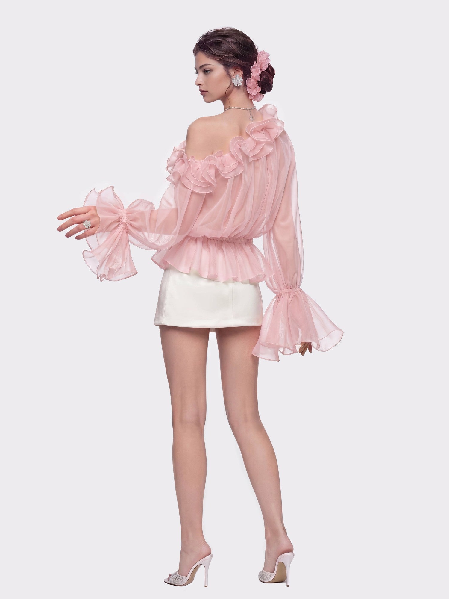 Summer Off-Shoulder Ruffle Pink Blouse | Nana Jacqueline