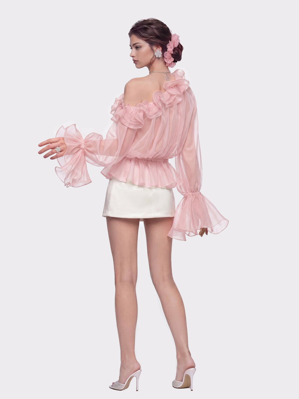 Summer Off-Shoulder Ruffle Pink Blouse | Nana Jacqueline
