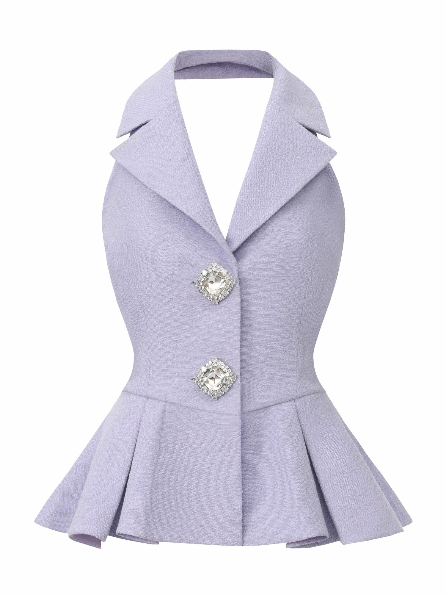 Camille Crystal-Button Purple Peplum Vest: Purple Vest for Bridal Shower | Nana Jacqueline
