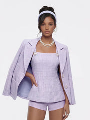 Annabella Tweed Woven Purple Bow Top | Nana Jacqueline