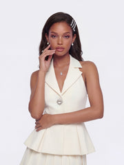 Camille Crystal-Button White Peplum Vest: White Vest for Bridal Shower | Nana Jacqueline