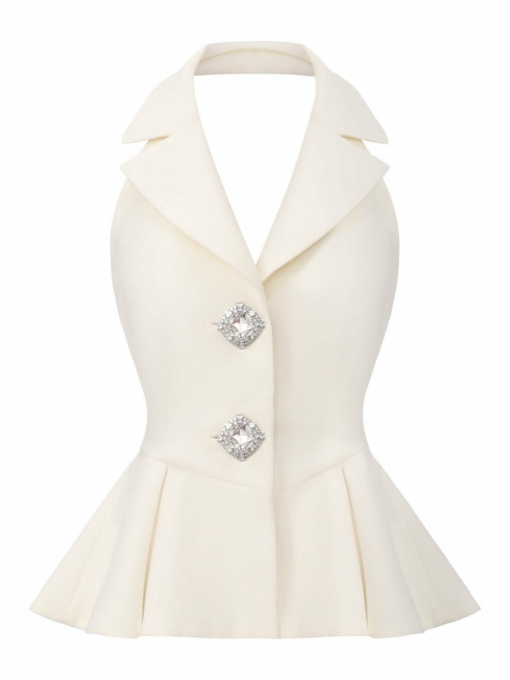 Camille Crystal-Button White Peplum Vest: White Vest for Bridal Shower | Nana Jacqueline