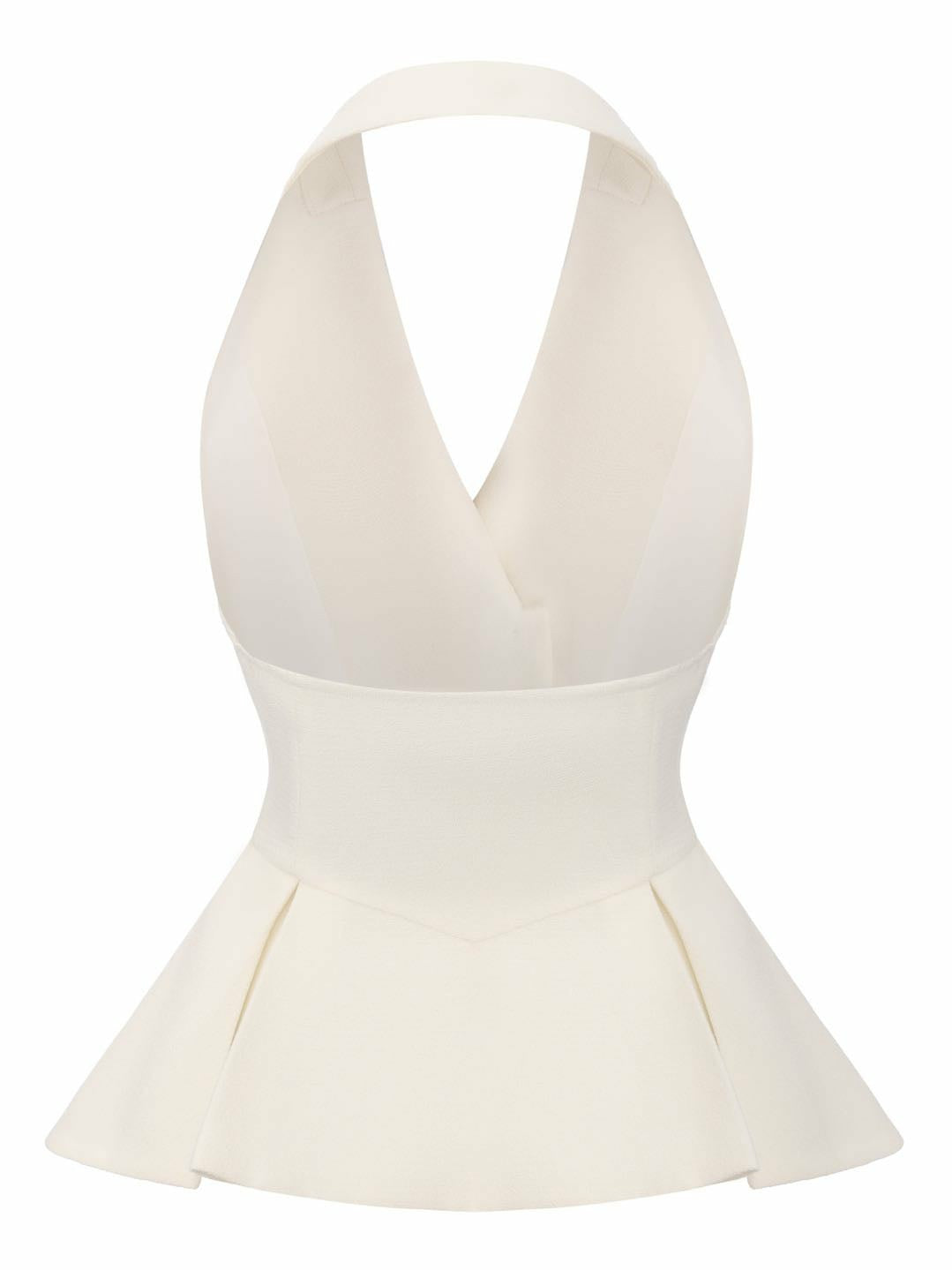 Camille Crystal-Button White Peplum Vest: White Vest for Bridal Shower | Nana Jacqueline