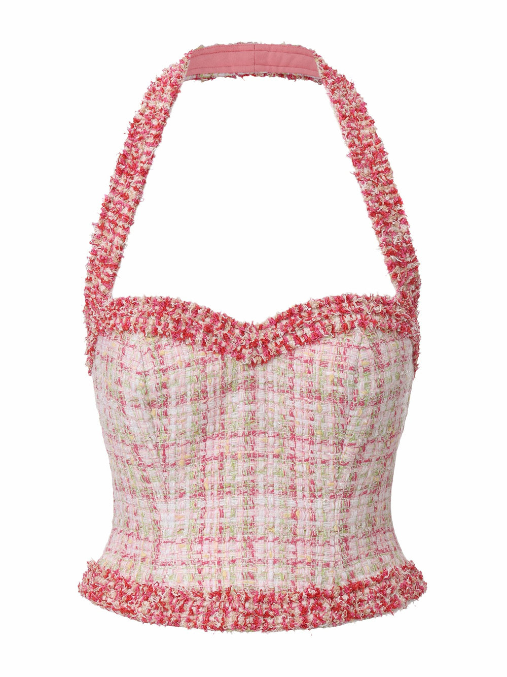 Bianca Metallic-Woven Tweed Halter Pink Top | Nana Jacqueline