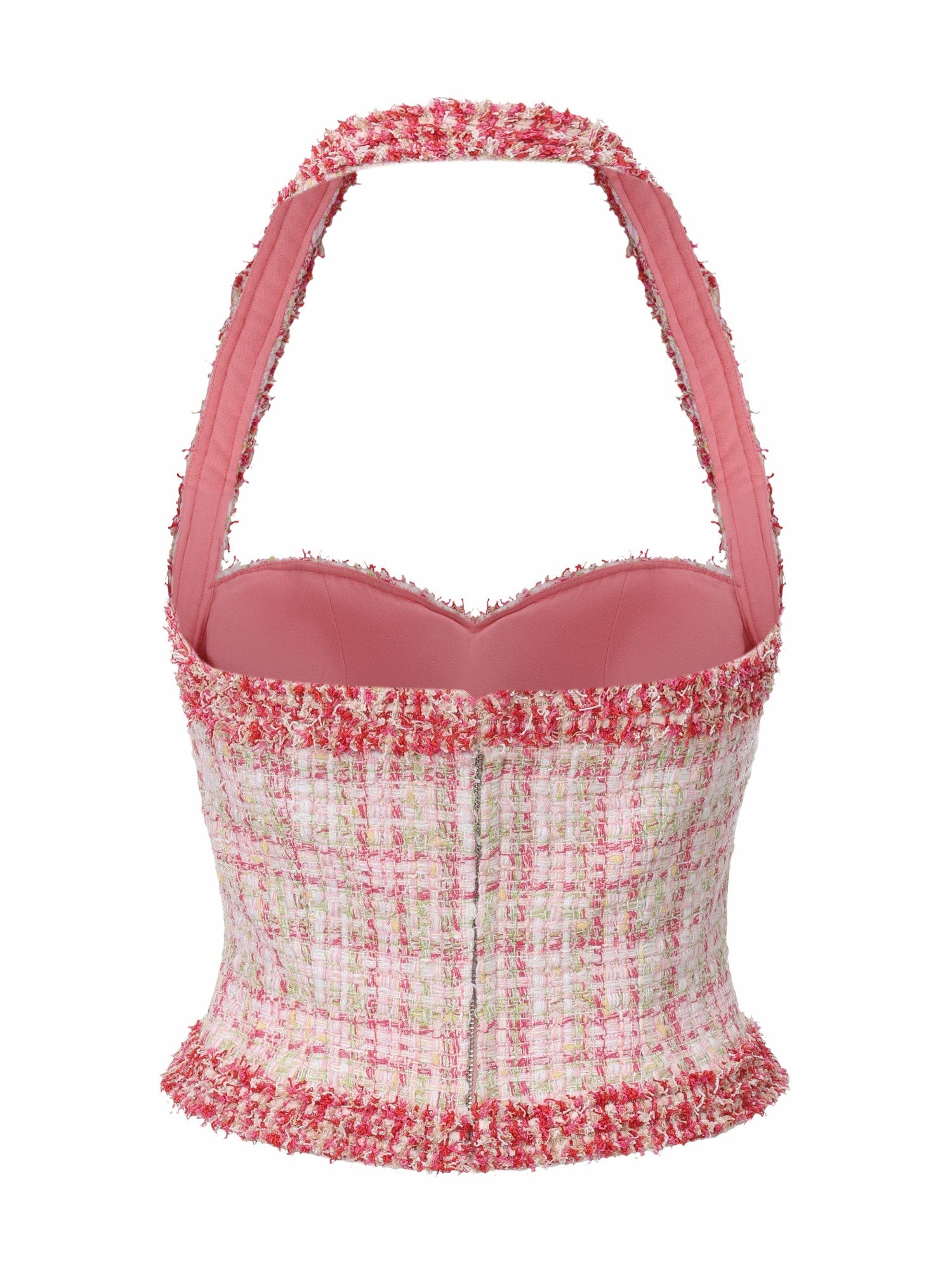 Bianca Metallic-Woven Tweed Halter Pink Top | Nana Jacqueline