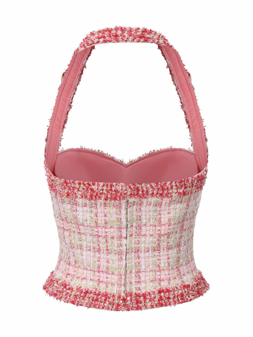 Bianca Metallic-Woven Tweed Halter Pink Top | Nana Jacqueline