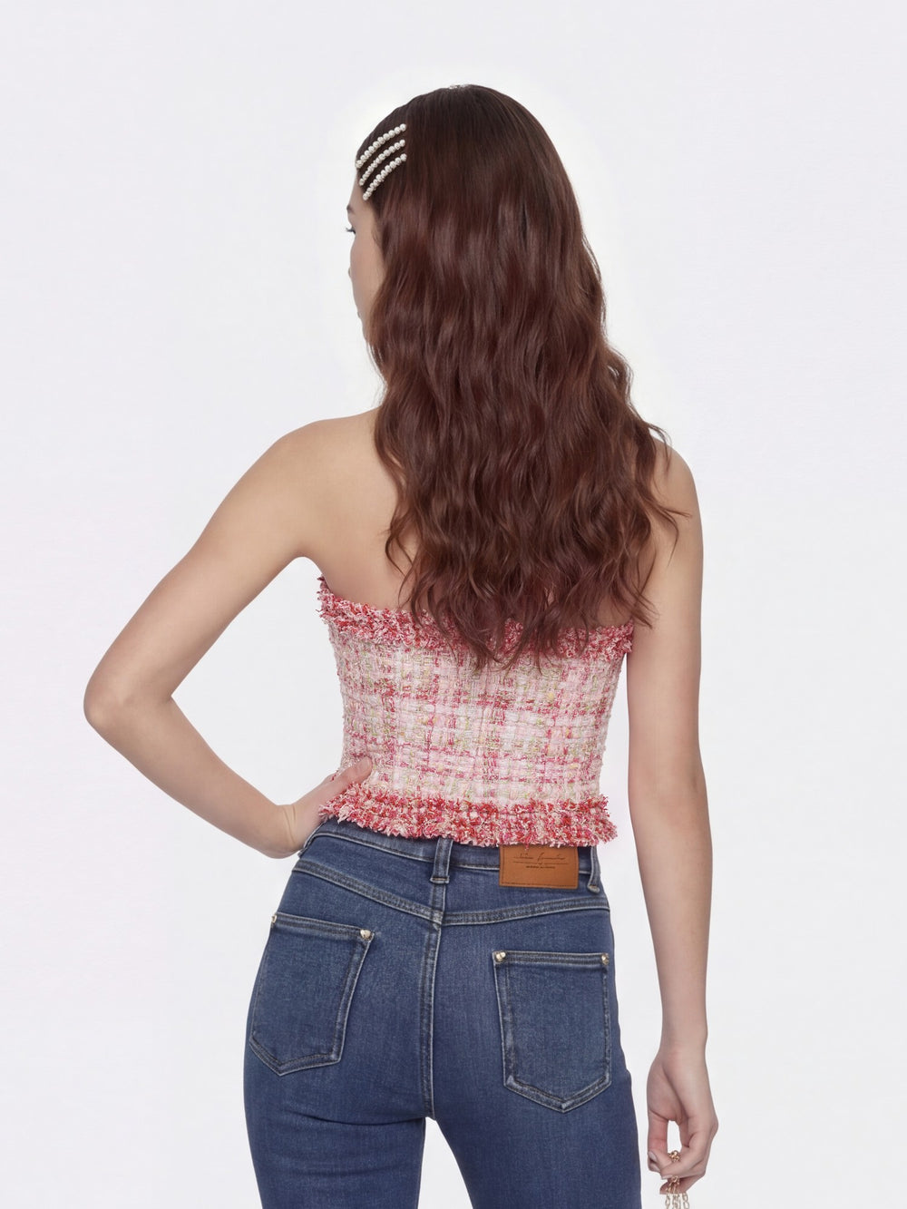 Bianca Metallic-Woven Tweed Halter Pink Top | Nana Jacqueline