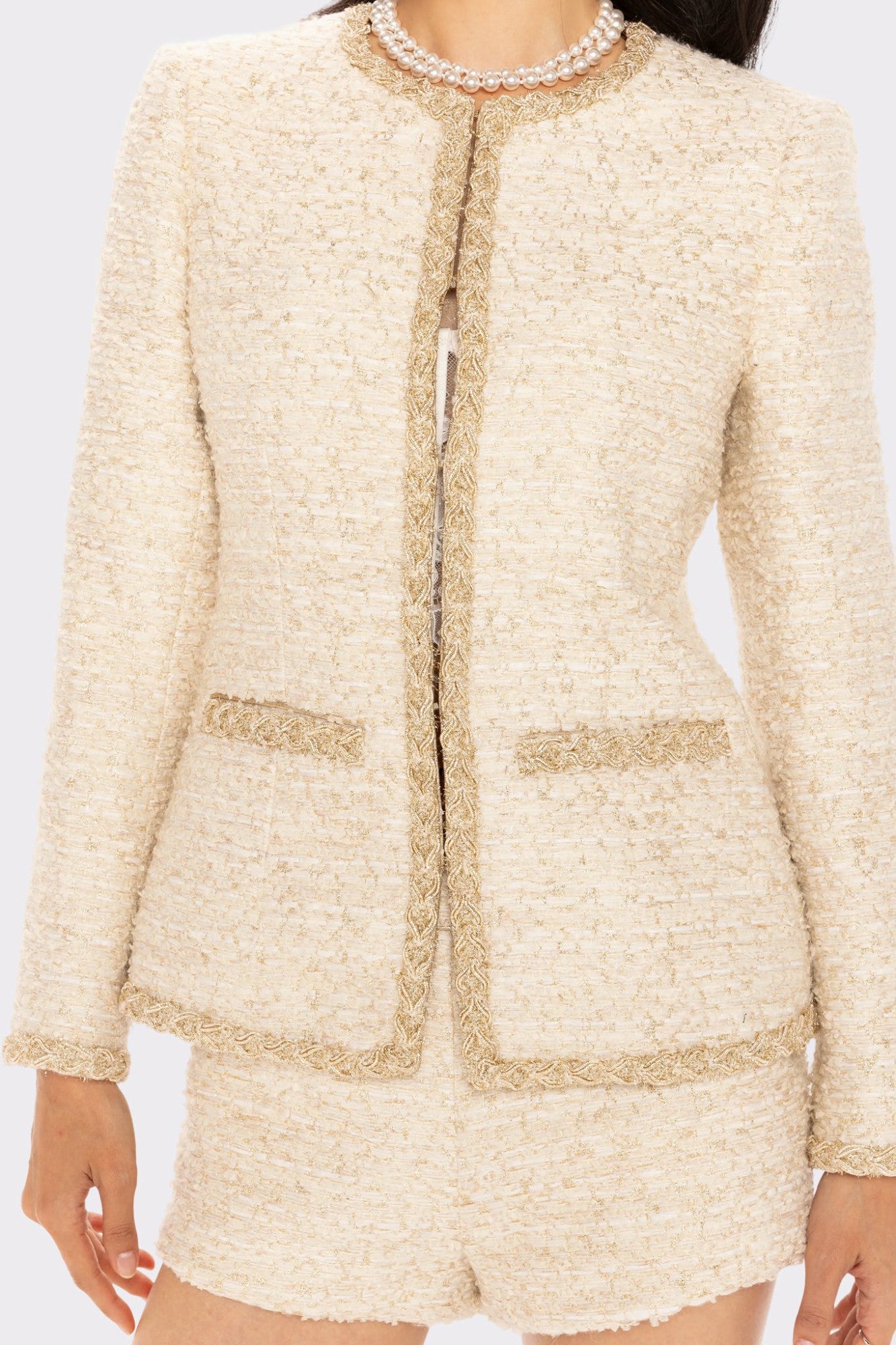 Evelyn Tweed Jacket: White Jacket for Bridal Shower | Nana Jacqueline