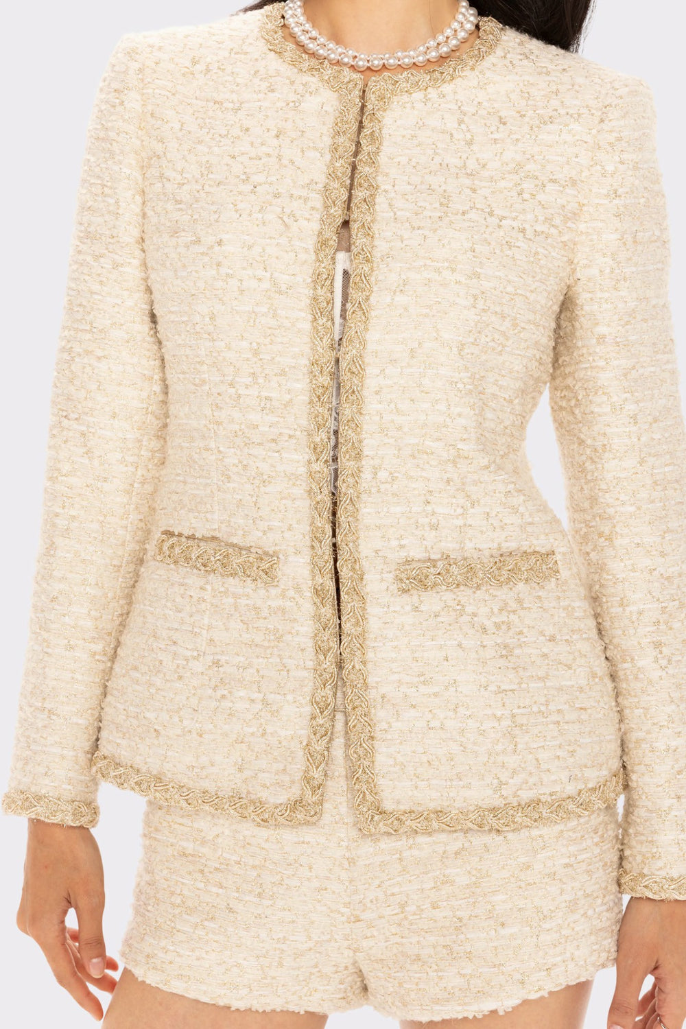 Evelyn Tweed Jacket: White Jacket for Bridal Shower | Nana Jacqueline