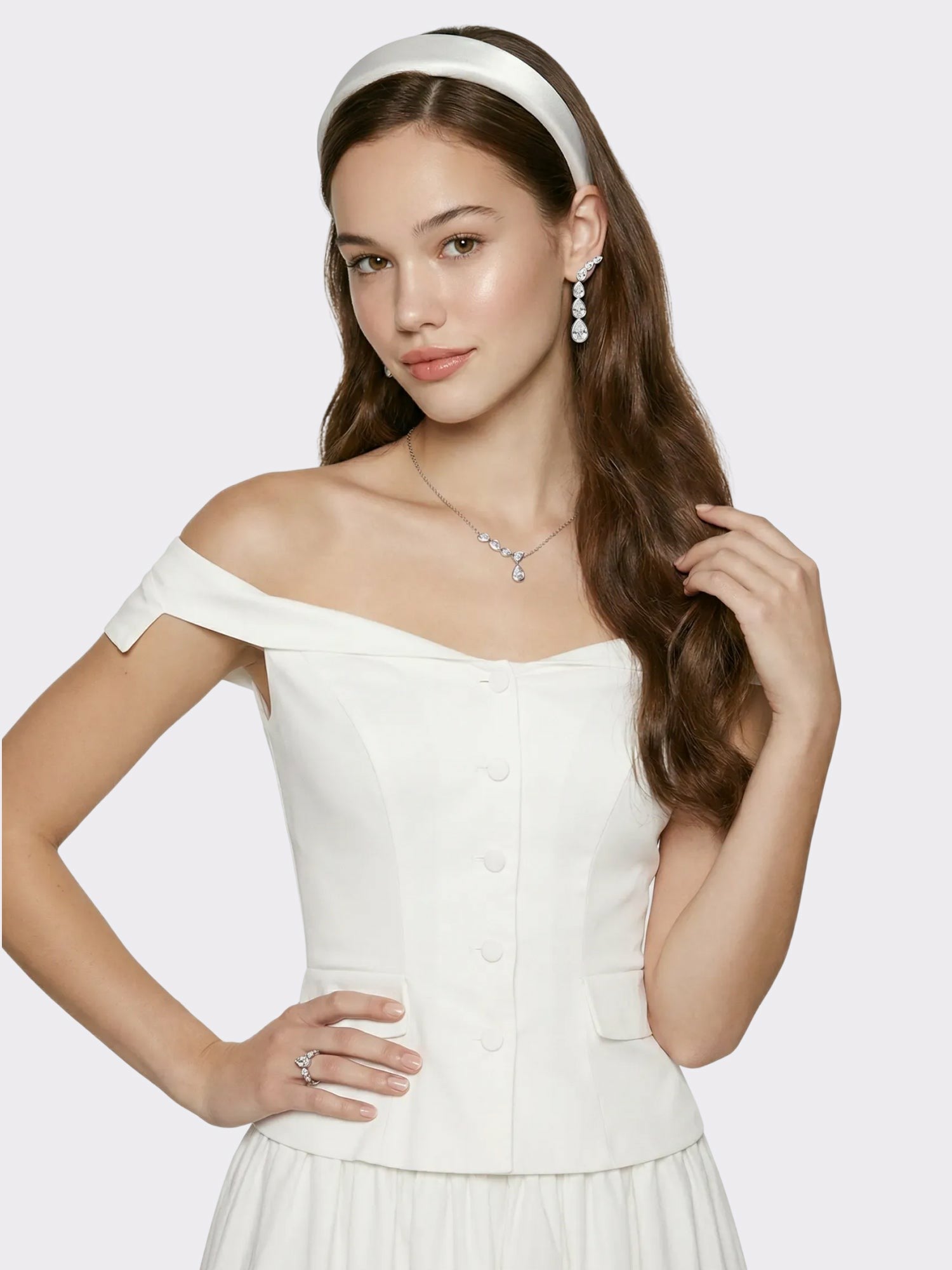 White Tailored Off-Shoulder Cropped Top | Nana Jacqueline