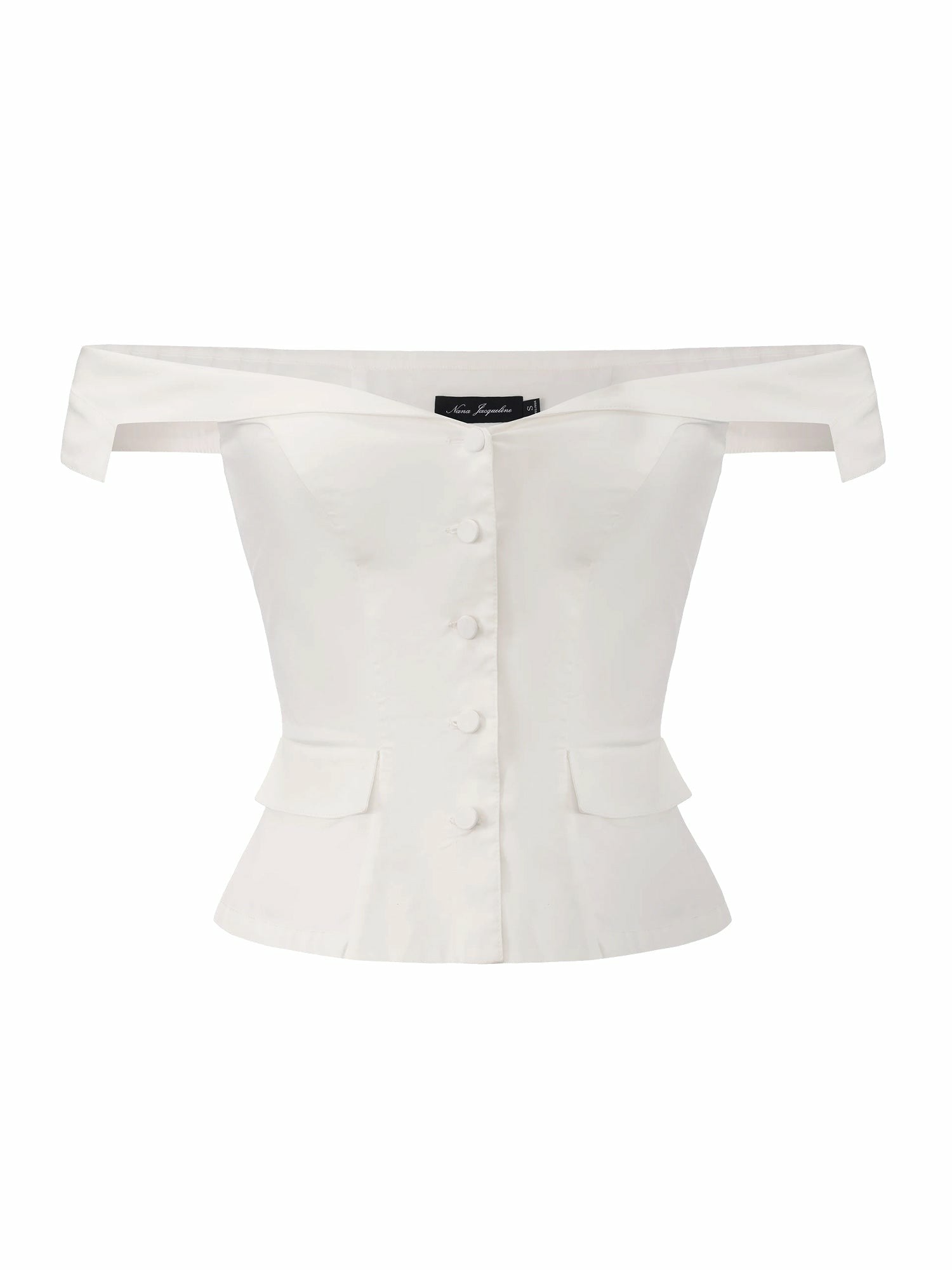 White Tailored Off-Shoulder Cropped Top | Nana Jacqueline