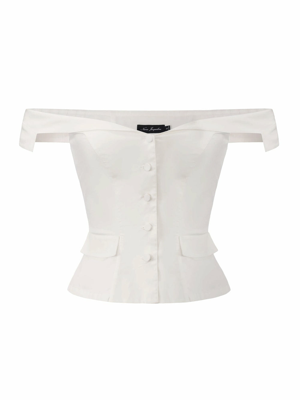 White Tailored Off-Shoulder Cropped Top | Nana Jacqueline