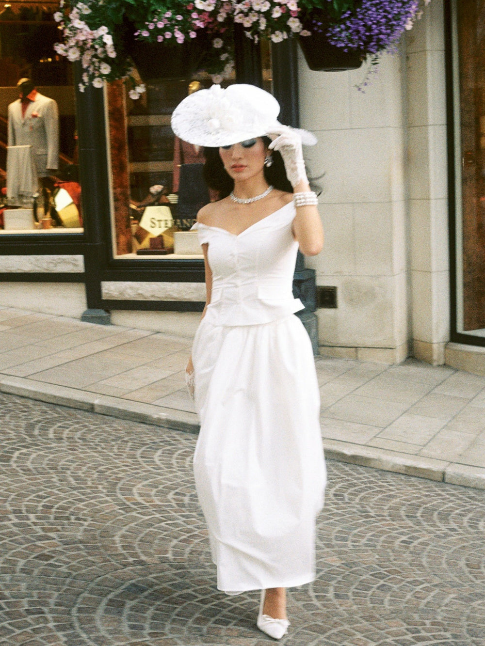 White Tailored Off-Shoulder Cropped Top | Nana Jacqueline